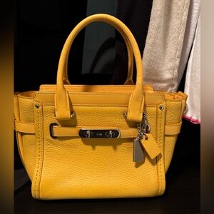 Coach Swagger Mini Handbag Yellow Pebble Leather